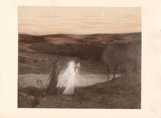 Henri Martin, Henri Martin, Dante Meets Beatrix, 1898, Original Lithograph, 1898, Lithograph-YWW-2032480