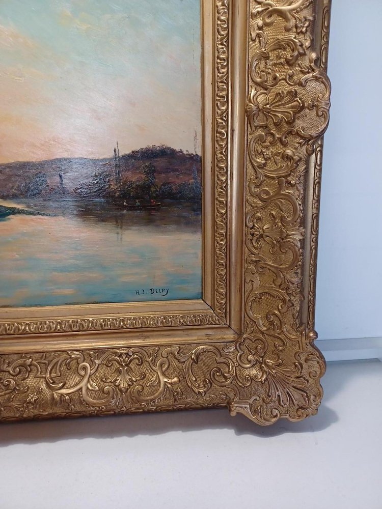 Henry Jacques Delpy, Bord de Seine, Early 1900s, Oil on Panel, Framed