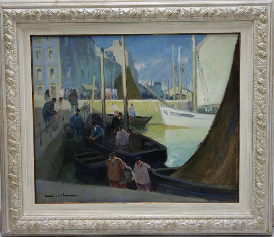 Henry Maurice Cahours, Boat Harbor France the Arrival in Port Douarnenez, 1922