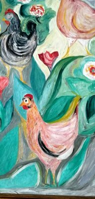 Hens Painting by Giuseppe Cesetti, 1960s-FIP-778639