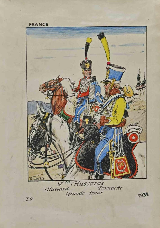 Herbert Knotel, 9e Bis Hussards, Drawing, 1940s