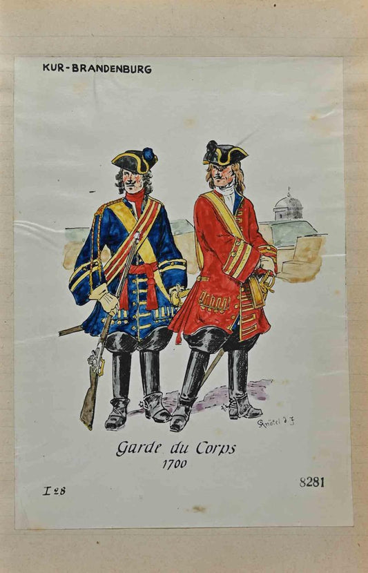 Herbert Knotel, Garde Du Corps Kur Brandenburg 1700, Original Drawing, 1940s