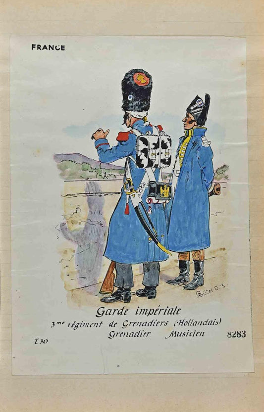 Herbert Knotel, Garde Imperiale (French Army), Original Ink & Watercolor Drawing, 1940s