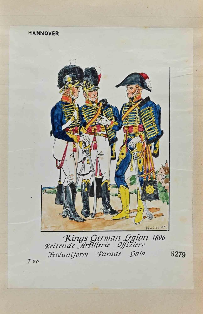 Herbert Knotel, German Legion 1806, Original Ink & Watercolor Drawing, 1940s