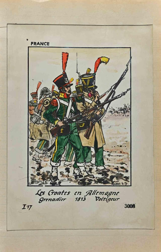 Herbert Knotel, Le Croates en Allemagne Grenadier 1813, Ink & Watercolor Drawing, 1940s