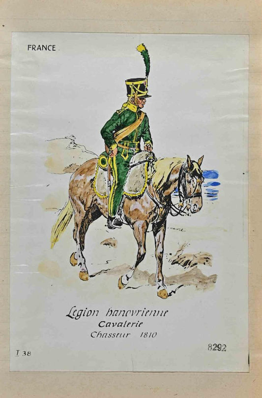 Herbert Knotel, Legion Hanovrienne (French Army), Original Ink & Watercolor Drawing, 1940s