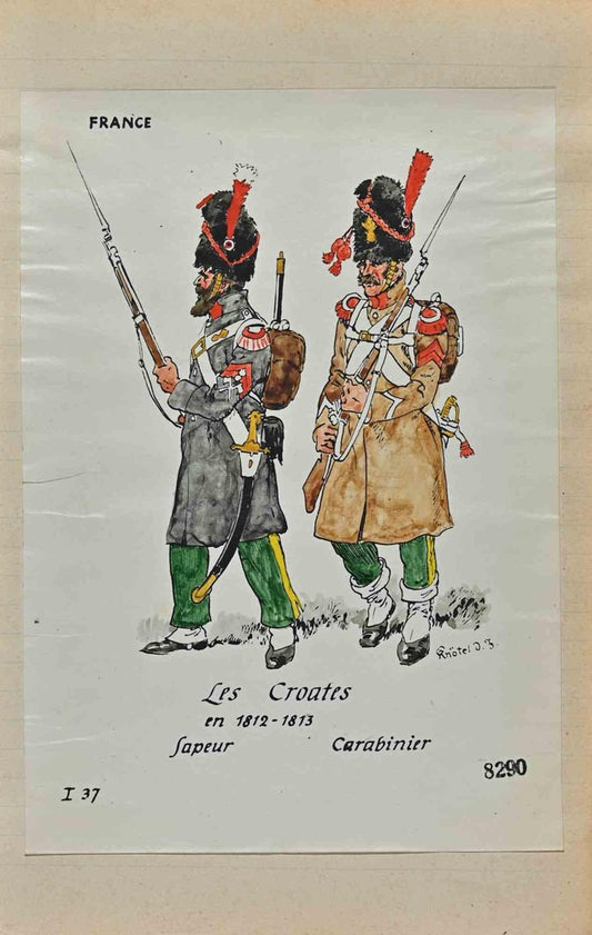 Herbert Knotel, Les Croates (French Army in 1812-13), Ink & Watercolor Drawing, 1940s