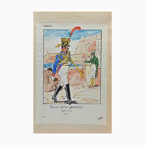 Herbert Knotel, Treno della Guardia Ufficiale 1811, Original Ink & Watercolor Drawing, 1940s-ZCI-1310292