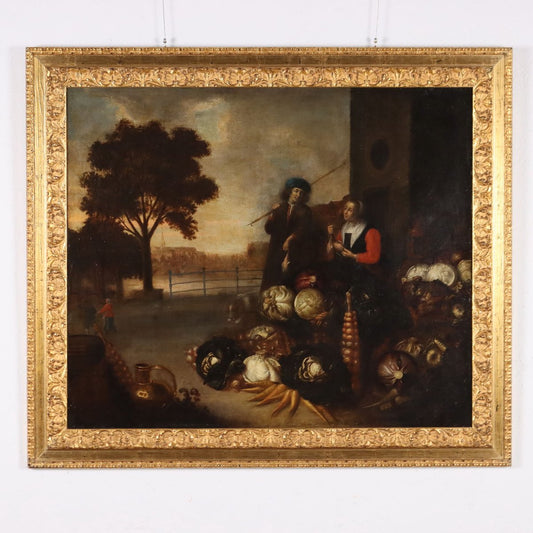 Hercules Sanders, Scene with Figures, 1600s, Oil on Canvas, Framed