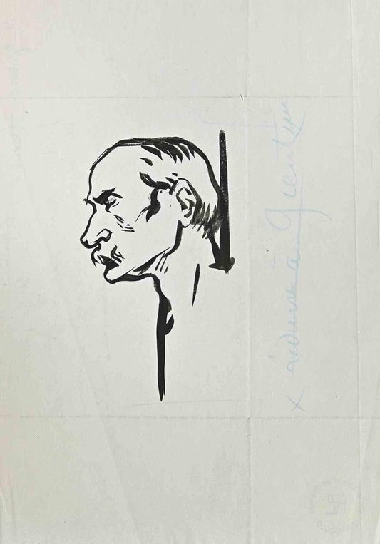 Hermann Paul, Portrait, China Ink Drawing, Early 20th Century