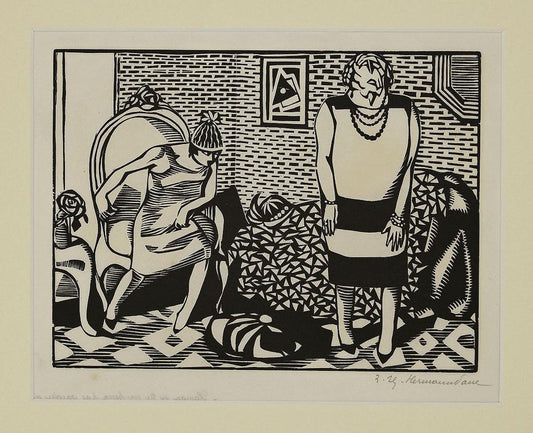 Hermann Paul, The Conversation, Woodcut Print, 1920s