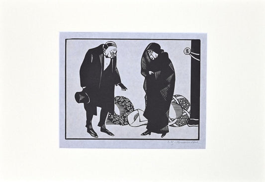 Hermann Paul, The Widow, Woodcut Print, 1925