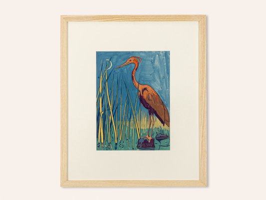 Heron, 1940s, Gouache on Paper, Framed-GPP-1079975