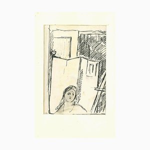 Herta Hausmann, Figure in an Interior, Pen Drawing, Mid-20th Century-ZCI-963524