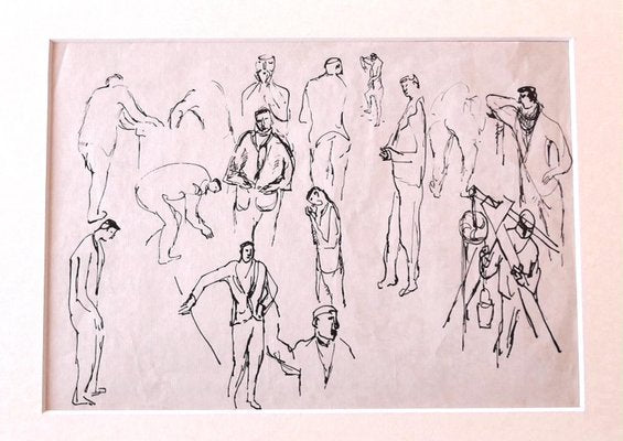 Herta Hausmann - Figures - Original Ink Drawing - Mid-20th Century-ZCI-899505