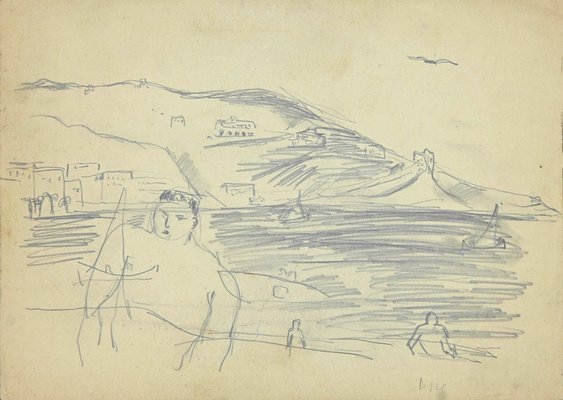 Herta Hausmann, From the Beach, Pencil, Mid-20th Century-ZCI-871688