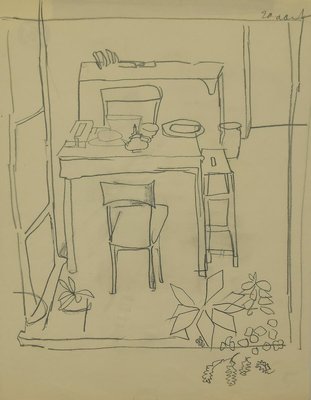 Herta Hausmann, The Dining Table, Pencil Drawing, Mid-20th Century-ZCI-880408