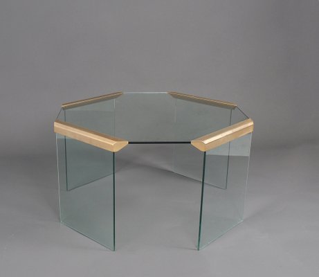 Hexagon Glass and Brass Coffee Table from Gallotti & Radice, 1970s-SN-1724949