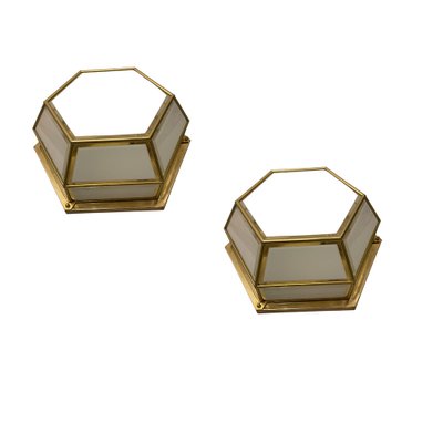 Hexagonal Brass Glass Sconces, 1980s, Set of 2-JJC-1764544