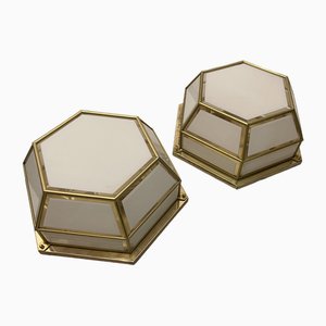 Hexagonal Brass Glass Sconces, 1980s, Set of 2-JJC-1764544