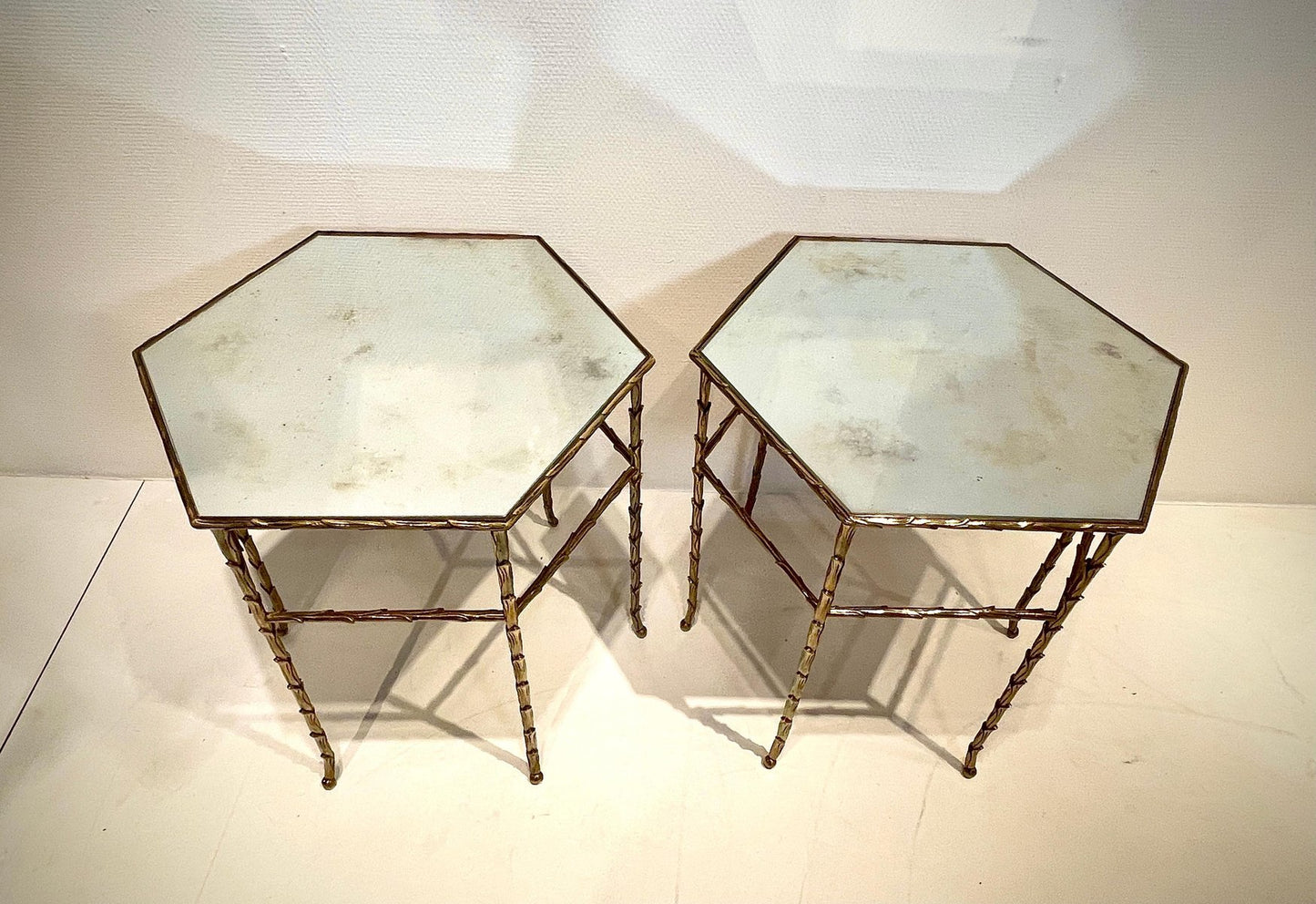 Hexagonal Bronze Side Tables by Maison Baguès, Set of 2