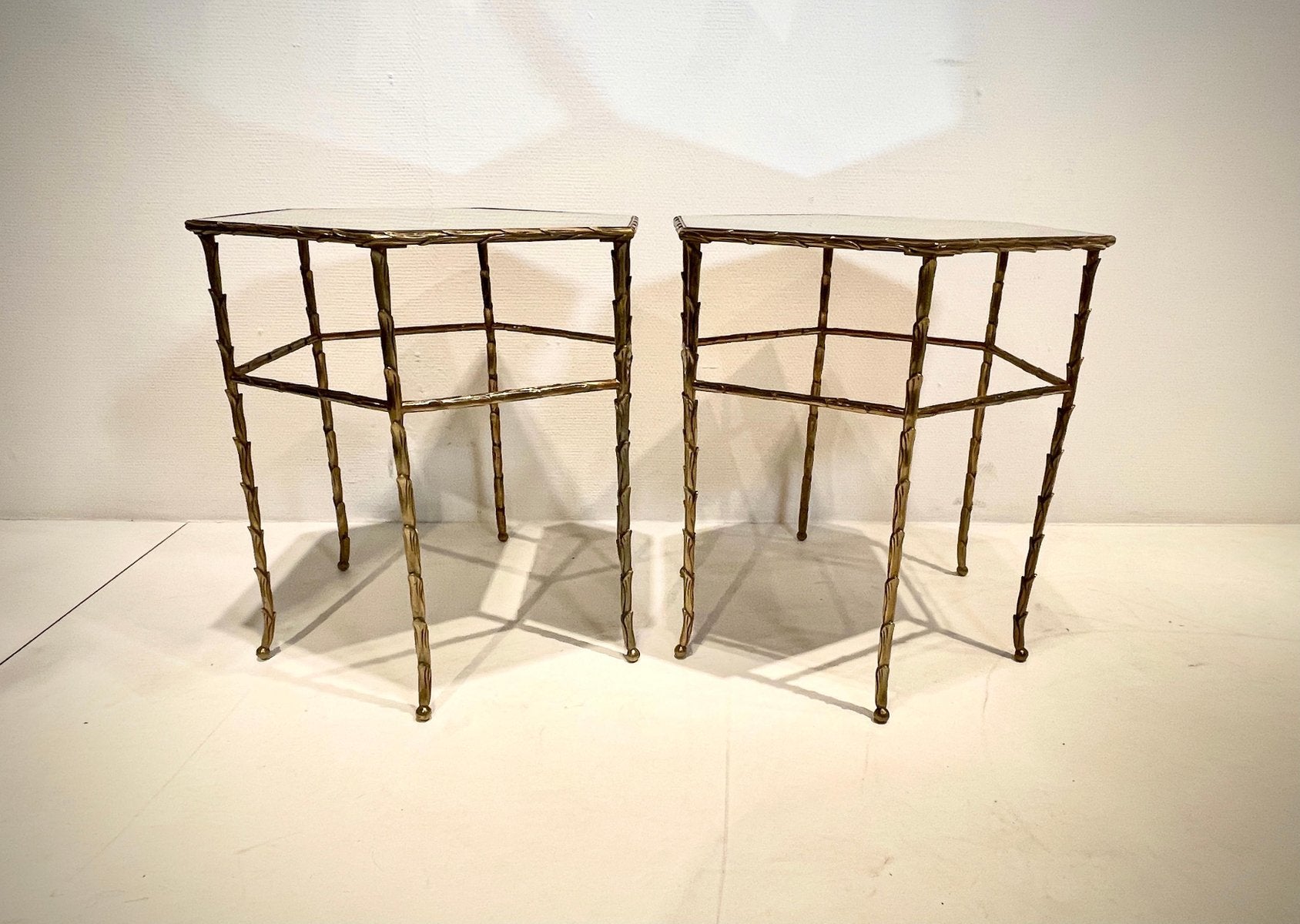 Hexagonal Bronze Side Tables by Maison Baguès, Set of 2