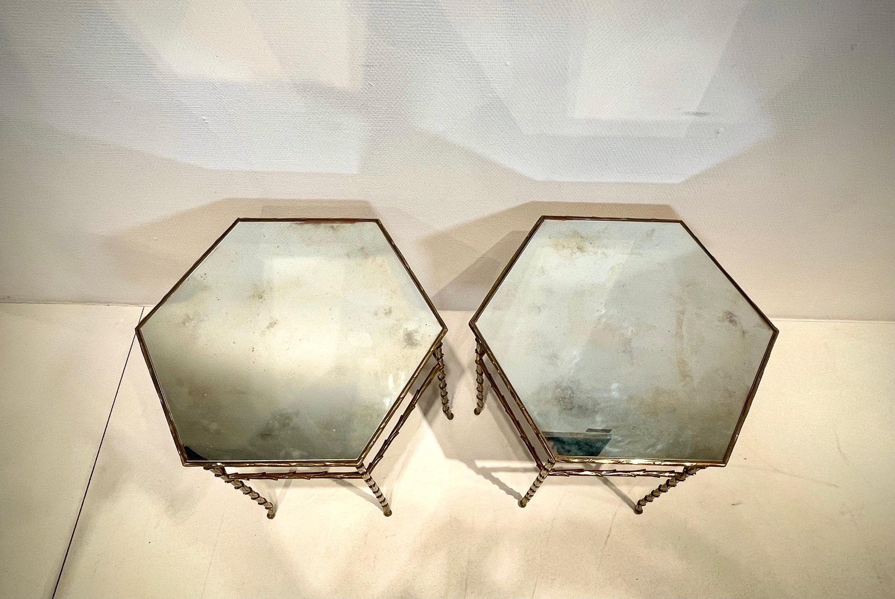 Hexagonal Bronze Side Tables by Maison Baguès, Set of 2