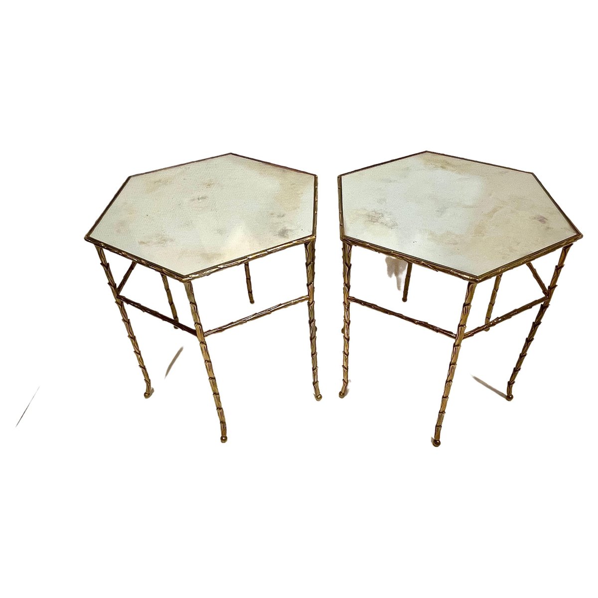 Hexagonal Bronze Side Tables by Maison Baguès, Set of 2