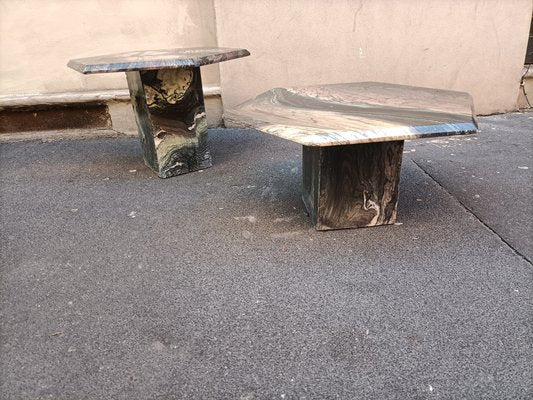 Hexagonal Coffee Tables in Grey Marble, 1980s, Set of 2-OHK-1738835