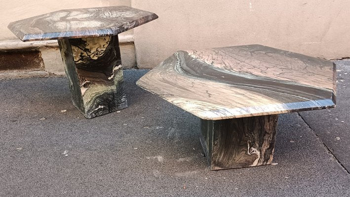 Hexagonal Coffee Tables in Grey Marble, 1980s, Set of 2-OHK-1738835