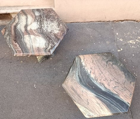 Hexagonal Coffee Tables in Grey Marble, 1980s, Set of 2-OHK-1738835