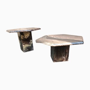 Hexagonal Coffee Tables in Grey Marble, 1980s, Set of 2-OHK-1738835