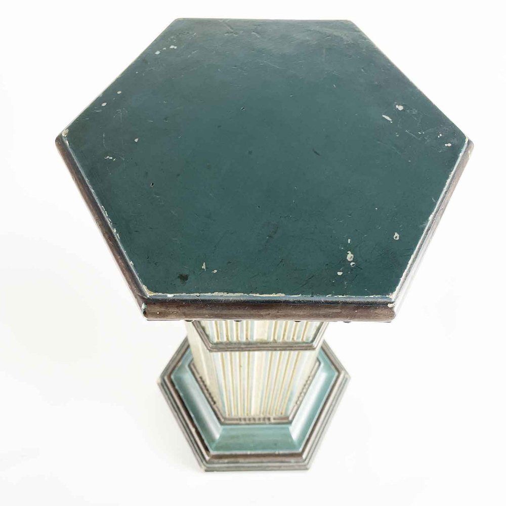 Hexagonal Column in Turquoise Wood, 1940s