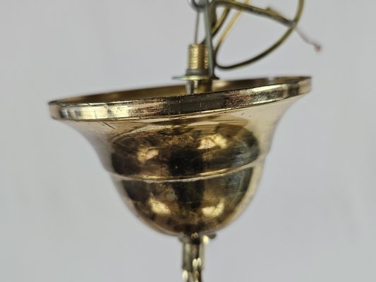 Hexagonal Hanging Light in Brass and Smoke Glass, 1970s-ZUW-1782733