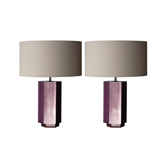 Hexagonal Pink Bakelite Table Lamps by Emilio Rey, France, 1950s, Set of 2