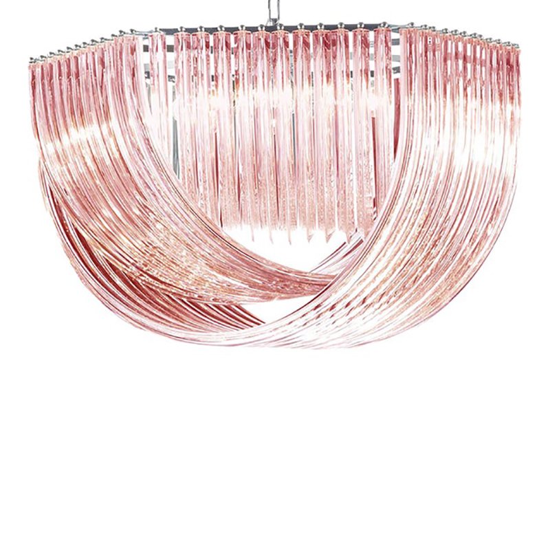 Hexagonal Pink Bundled Triedro Murano Glass Chandeliers by Simoeng, Set of 2