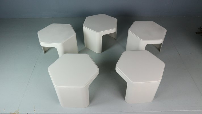 Hexagonal Side Tables attributed to Peter Ghyzcy for Form + Life Collection, 1970s, Set of 5-DT-2026303