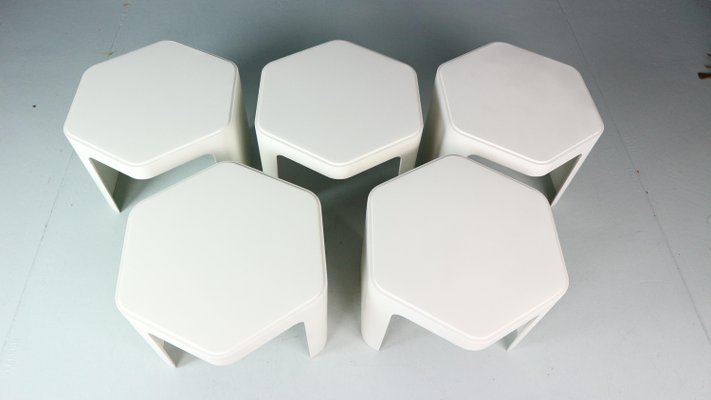 Hexagonal Side Tables attributed to Peter Ghyzcy for Form + Life Collection, 1970s, Set of 5-DT-2026303