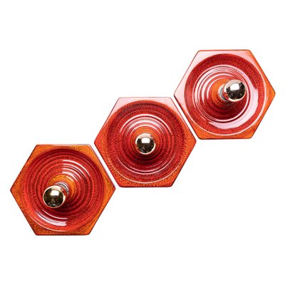 Hexagonal Wall Lamp in Red Orange Ceramic from Hustadt Germany, 1970s-QBR-1760301