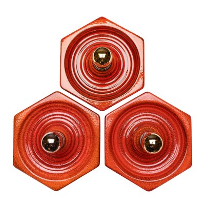 Hexagonal Wall Lamp in Red Orange Ceramic from Hustadt Germany, 1970s-QBR-1760301