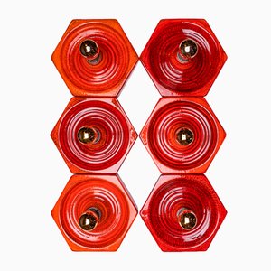 Hexagonal Wall Lamp in Red Orange Ceramic from Hustadt Germany, 1970s-QBR-1760301