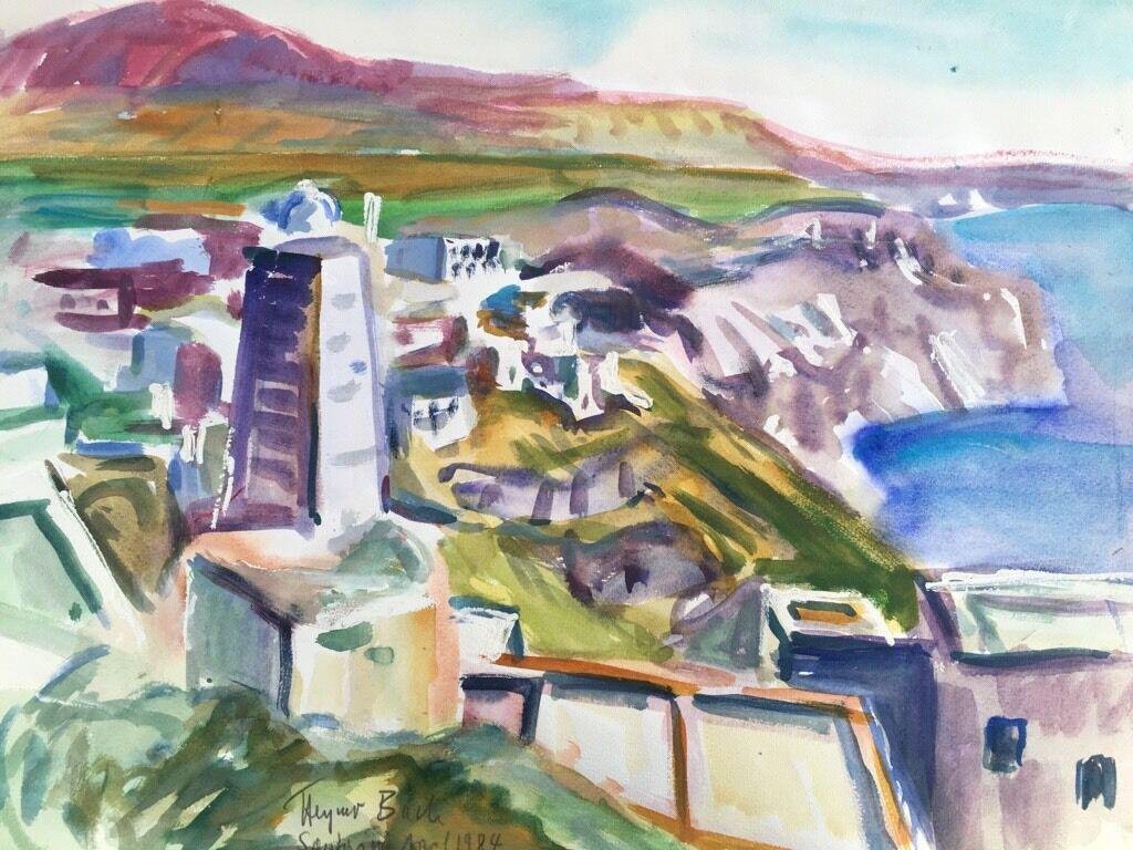 Heymo Bach, Santorin Kykladen Thira, 1984, Watercolor