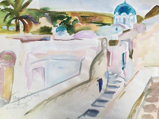 Heymo Bach, Santorini Kykladen Thira, 1984, Watercolor