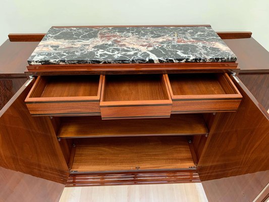 High Art Deco Sideboard in Rosewood Veneer, Nickel & Marble, France,1930