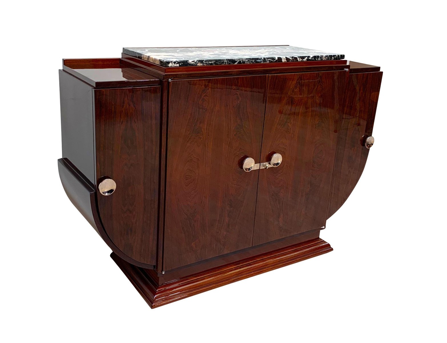 High Art Deco Sideboard in Rosewood Veneer, Nickel & Marble, France,1930