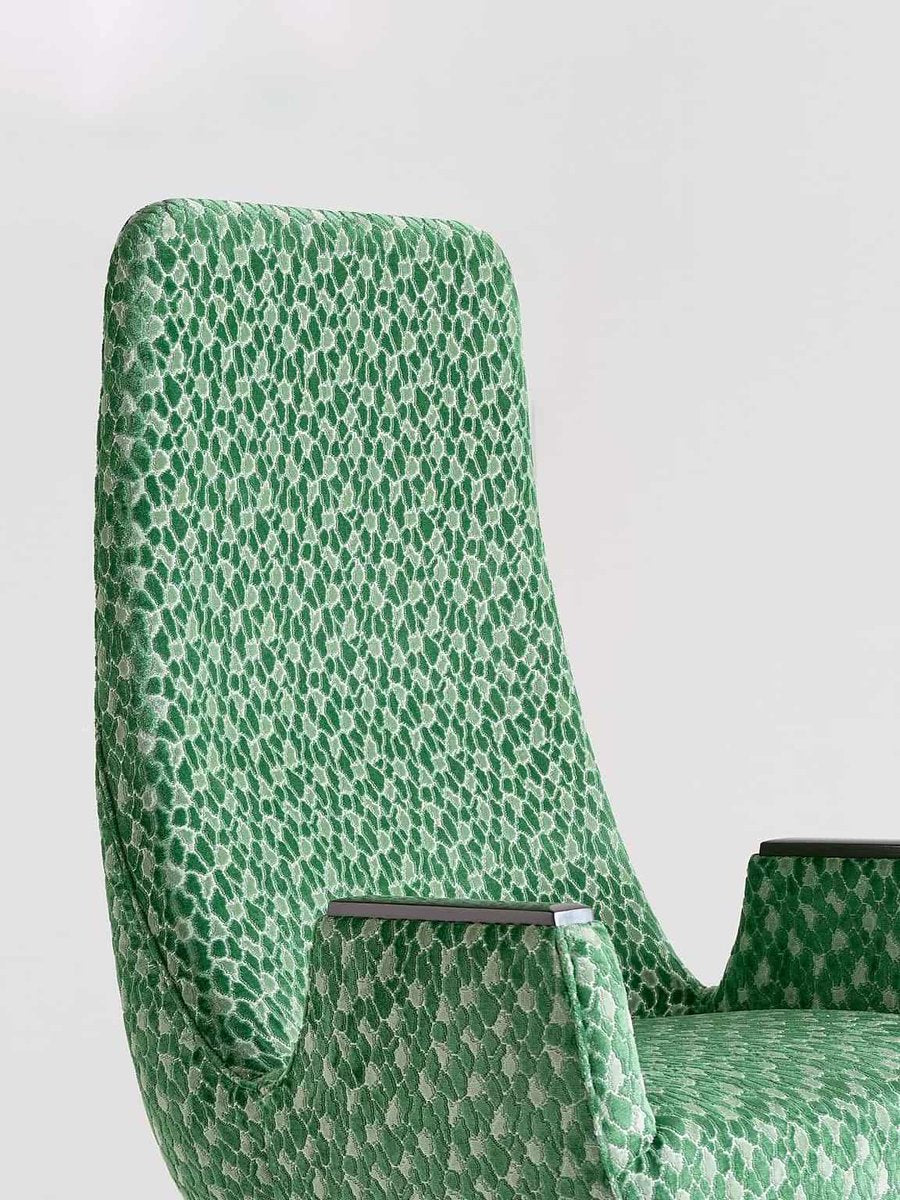 High Back Armchairs in Green Braquenié Velvet and Wengé Wood, 1950s, Set of 2