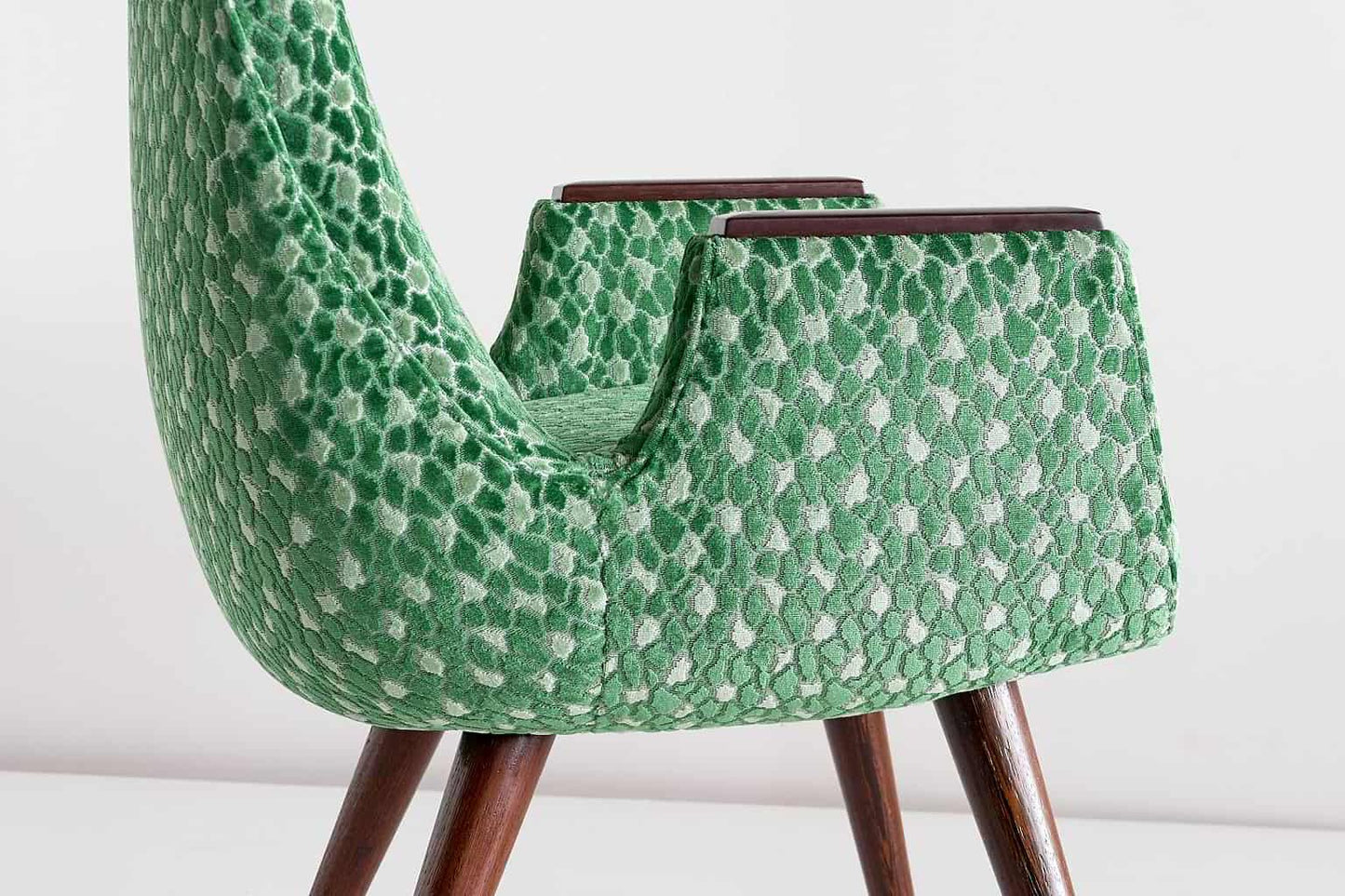 High Back Armchairs in Green Braquenié Velvet and Wengé Wood, 1950s, Set of 2