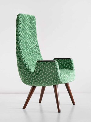 High Back Armchairs in Green Braquenié Velvet and Wengé Wood, 1950s, Set of 2-FMT-782848