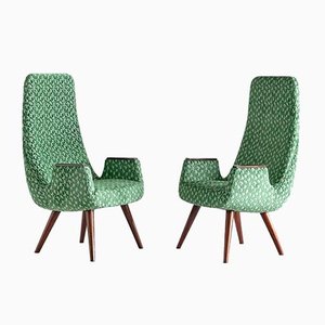 High Back Armchairs in Green Braquenié Velvet and Wengé Wood, 1950s, Set of 2-FMT-782848