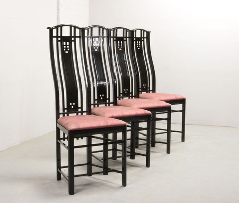 High Back Black Lacquered Dining Chairs with Fabric from Giorgetti, 1980s, Set of 4-IXC-808736